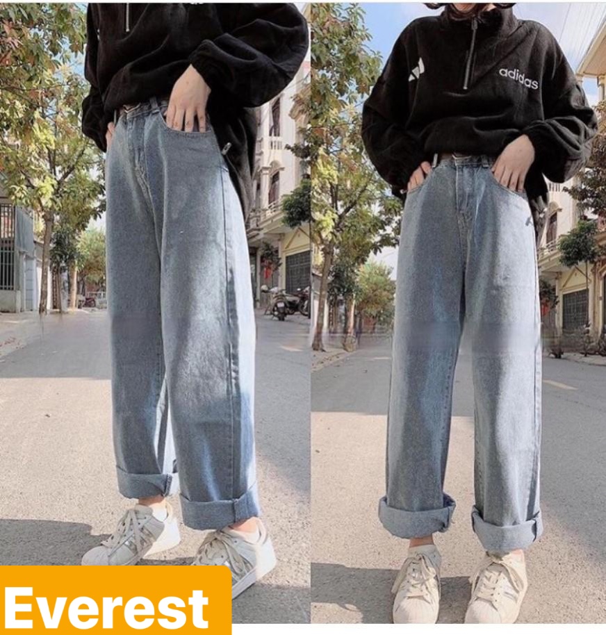 QUẦN JEAN BAGGY NỮ CHẤT BÒ ỐNG RỘNG DÀI TREND HOT LƯNG CAO NÂNG MÔNG EV-20 EVEREST FASHION
