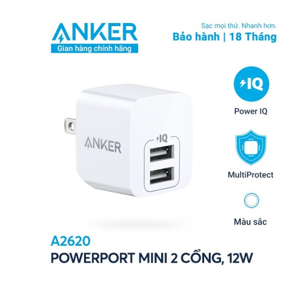 Sạc Anker PowerPort Mini 2 Cổng, 12w - A2620 Bảo hành 18 tháng Anker Việt Nam
