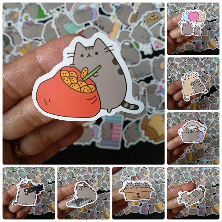 sticker mèo Pusheen set 30 đến 60 ảnh có ép lụa