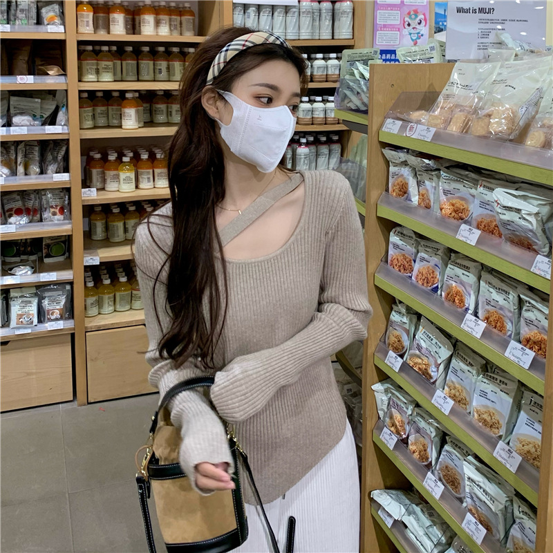 MS437 Áo len nữ dây chéo vạt lệch