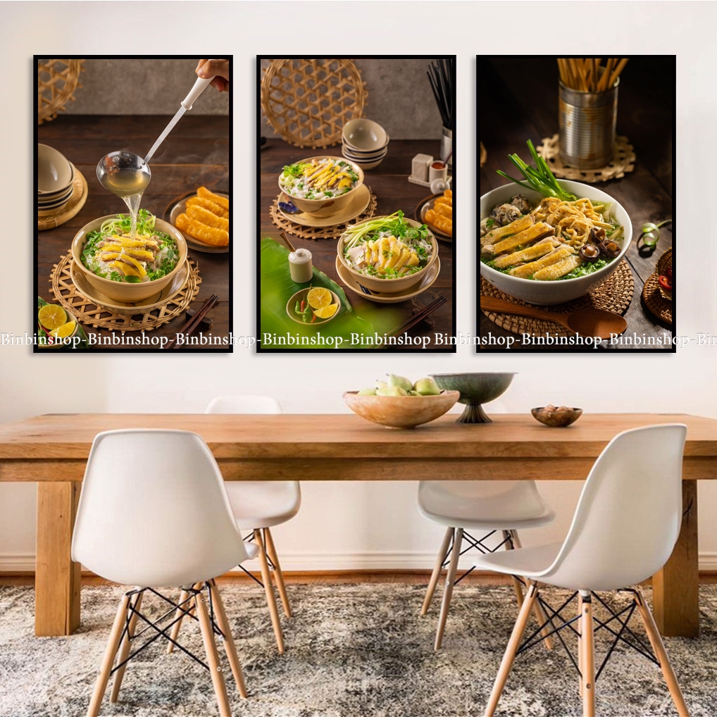Tranh treo tường trang trí decor quán phở gà bo viền tranh tặng kèm đinh treo