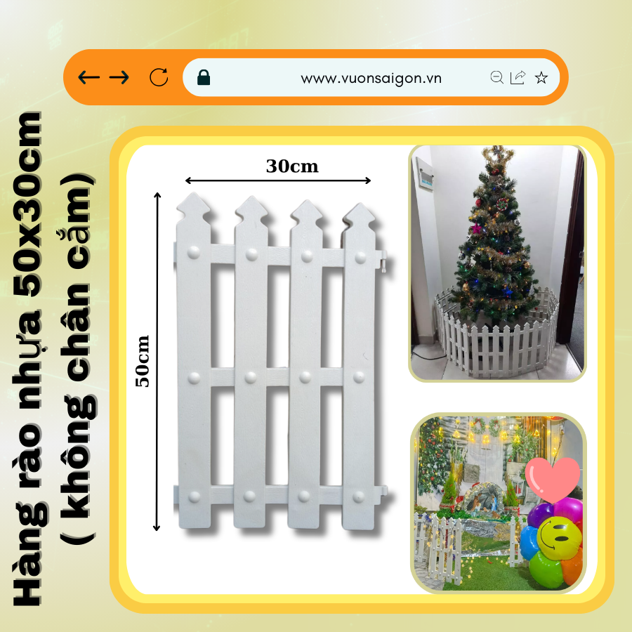 (Combo 2 miếng) Hàng rào nhựa (cao 50cm x dài 30 cm) trắng trang trí nhà, rào sân vườn, rào quanh cây thông noel (Vườn Sài Gòn - Vuon Sai Gon)