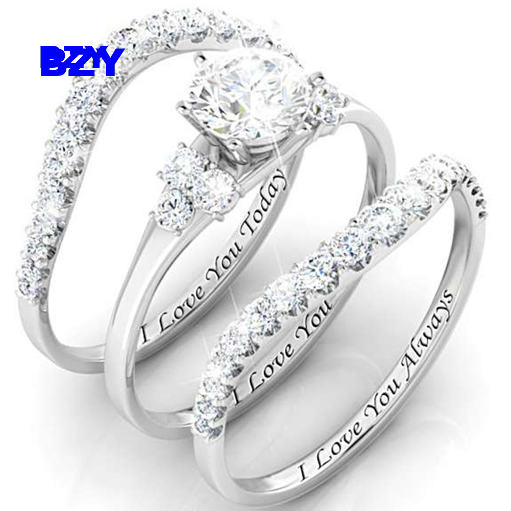 BZY 3 Pieces/ Set Woman Fashion Jewelry 925 Silver And Diamond Ring Set Anniversary Gift Engagement Wedding Jewelry Set Ring Set
