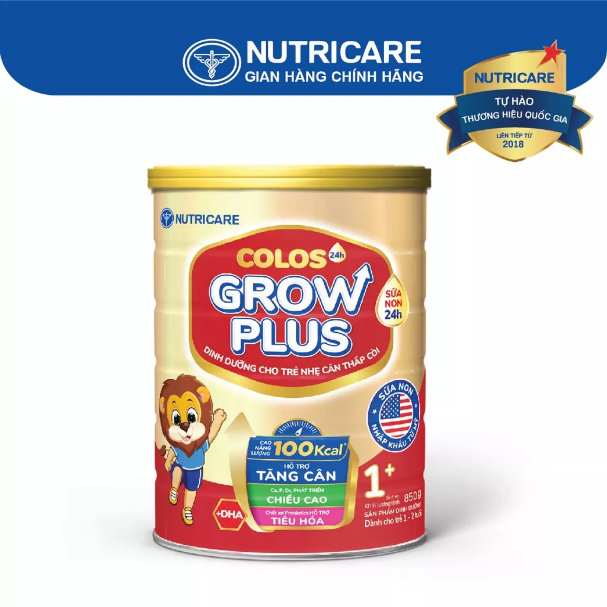 (Mẫu Mới) COMBO 4 LON Sữa Bột Nutricare Colos 24h Grow Plus 2+ 850g (Từ 2 - 10 Tuổi).