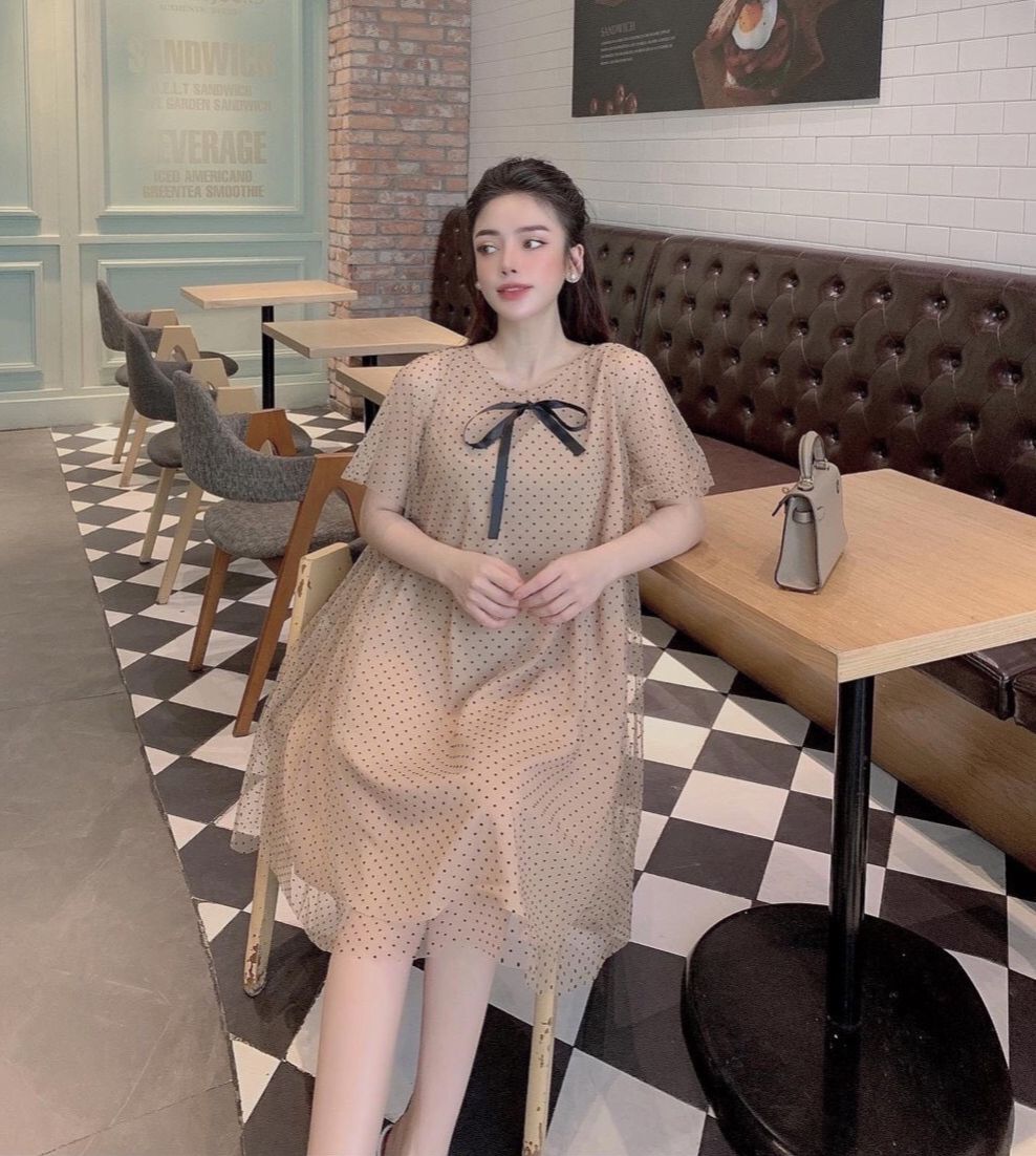 đầm bầu, váy bầu voan xinh xắn ( ảnh thật)