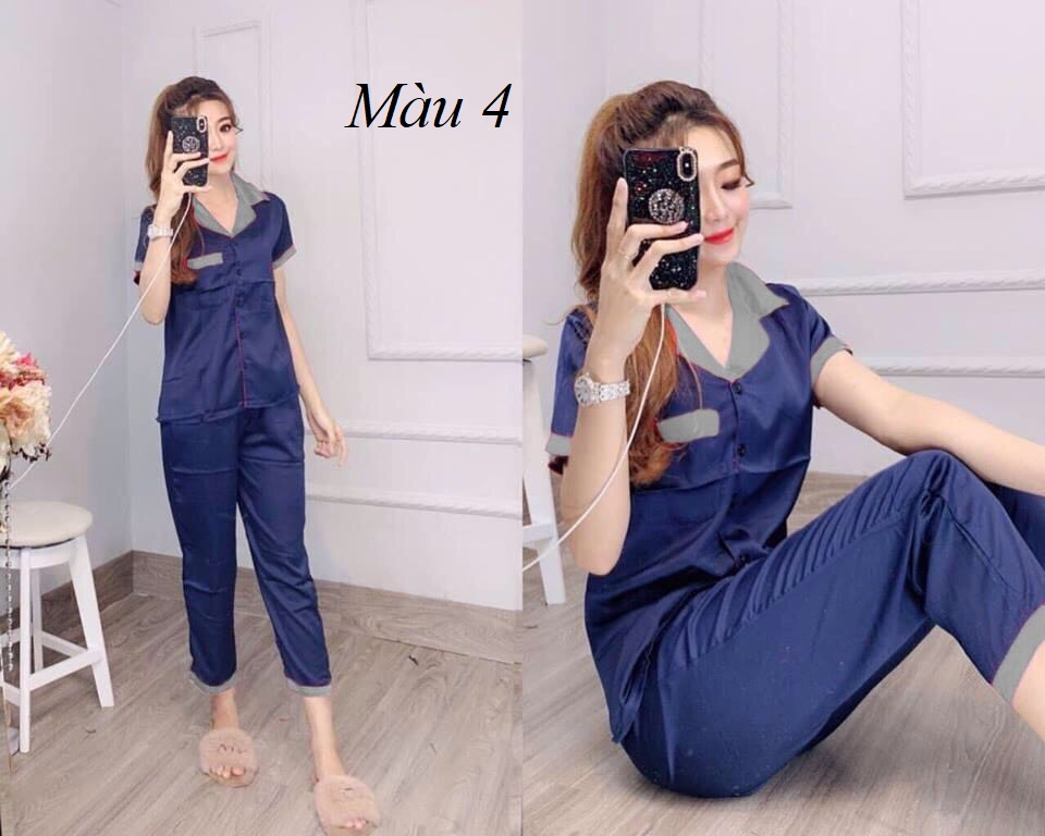 [HCM]Đồ Bộ Pijama Phi Lụa Phối Quần dài Cao Cấp - Dưới 65kg- 018