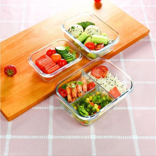 KHUYẾN MÃI SỐC - Hộp thủy tinh chia ngăn 1000ml đựng cơm, thức ăn mang đi làm hoặc đựng hoa quả, salat tiện dụng, chất liệu thủy tinh cường lực chịu nhiệt trong tủ lạnh hoặc lò vi sóng, nắp đậy bằng nhựa dẻo, mẫu mới cực hót