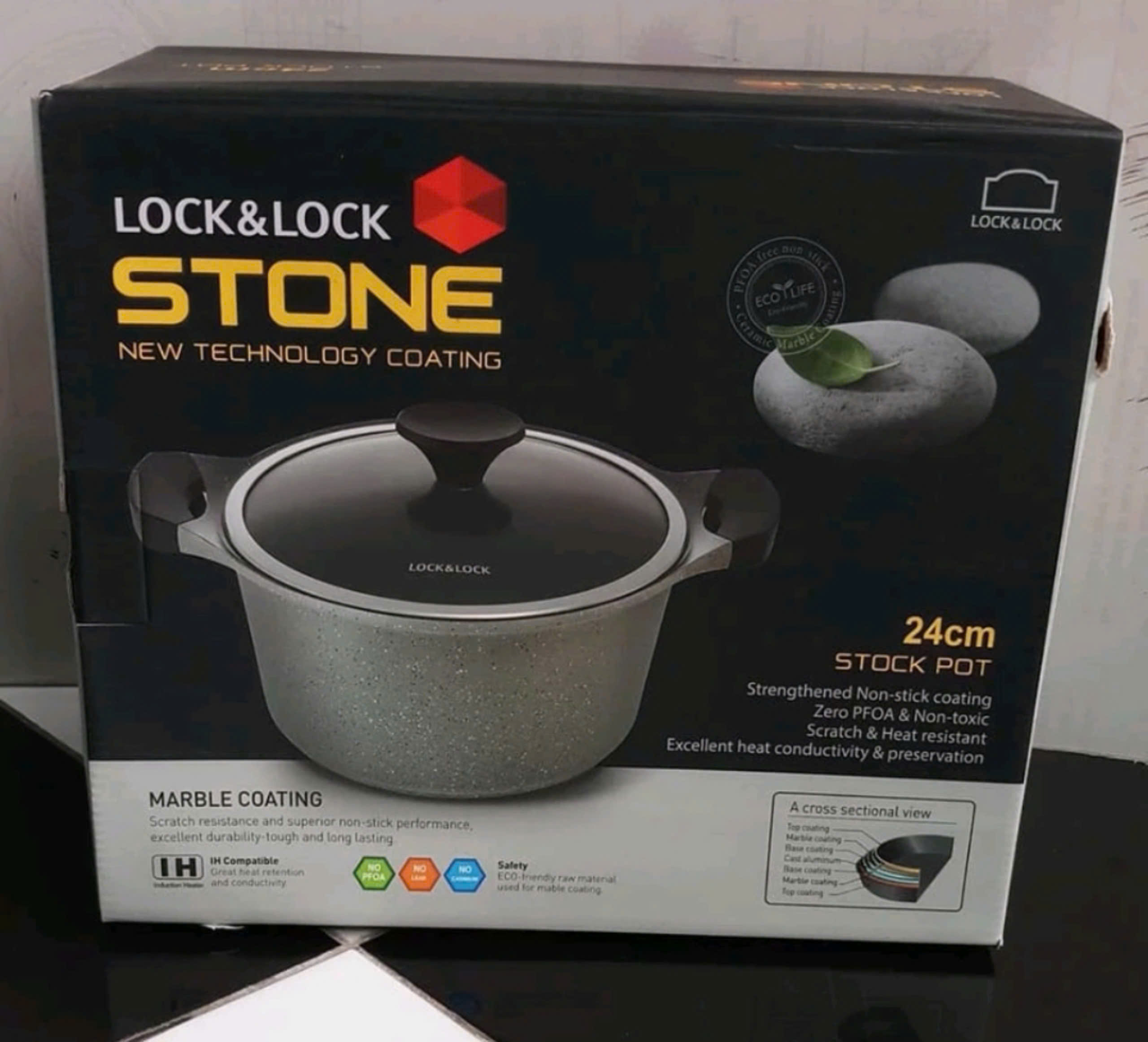 Nồi chống dính vân đá Cao Cấp Lock&Lock Stone LCA6242D/ LCA6244D 24cm