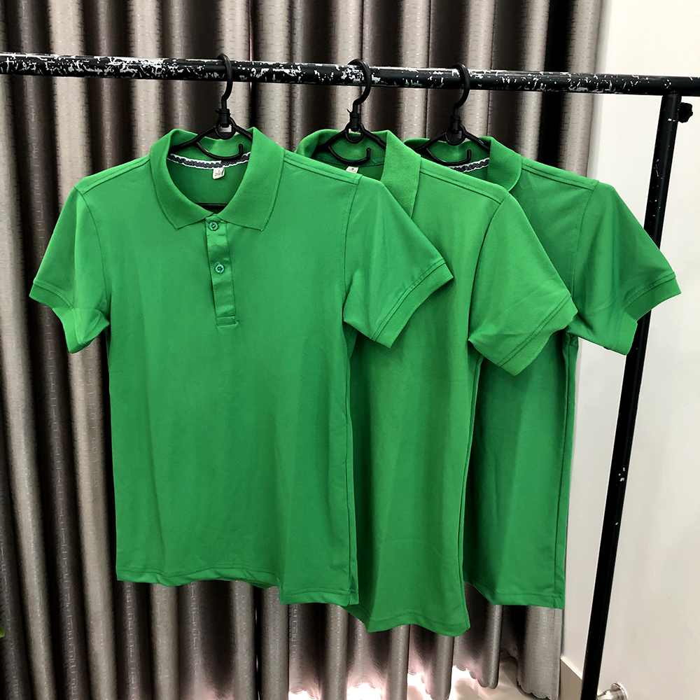 Áo Thun Nữ Trơn Có Cổ Polo Cá Sấu Màu Xanh Két Xanh Lá Form Xuông Dùng Làm Đồng Phục Cho Cả Nam