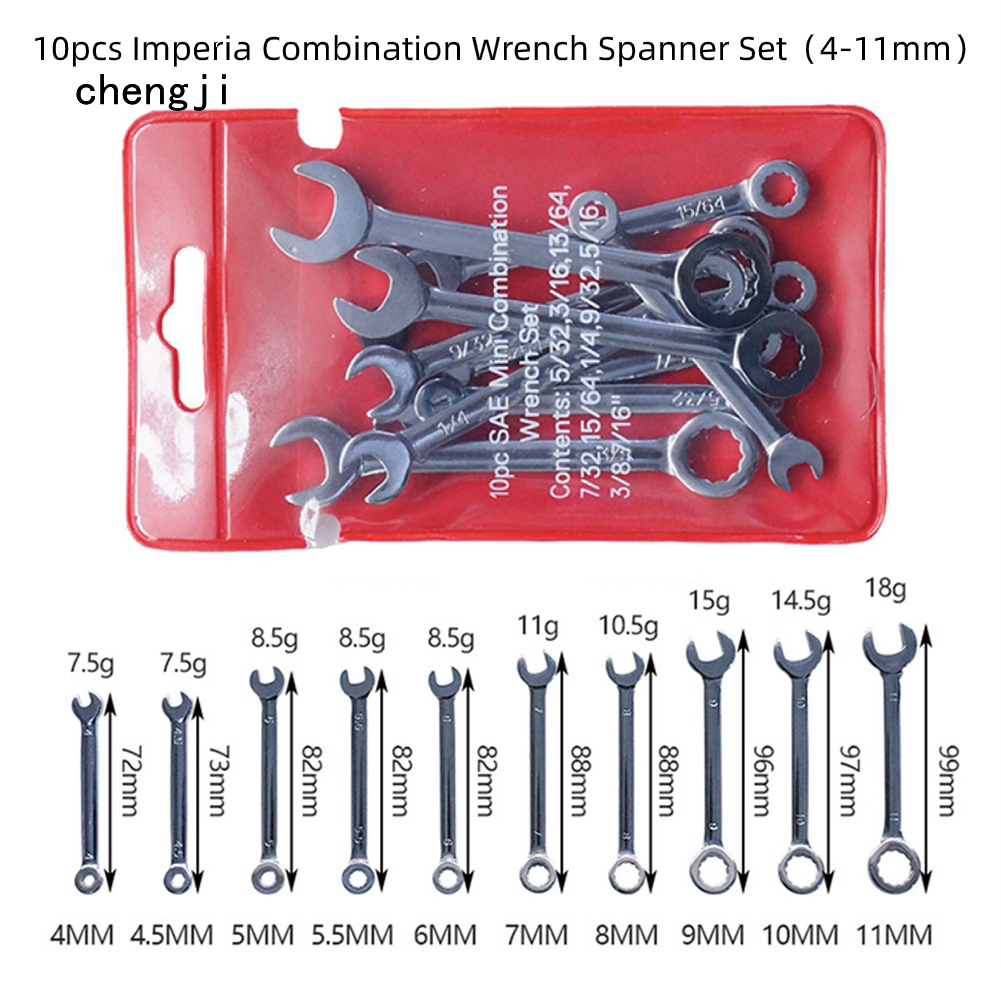 10pcs Metric/Imperial Small Mini Combination Wrench Spanner Set Tools Set