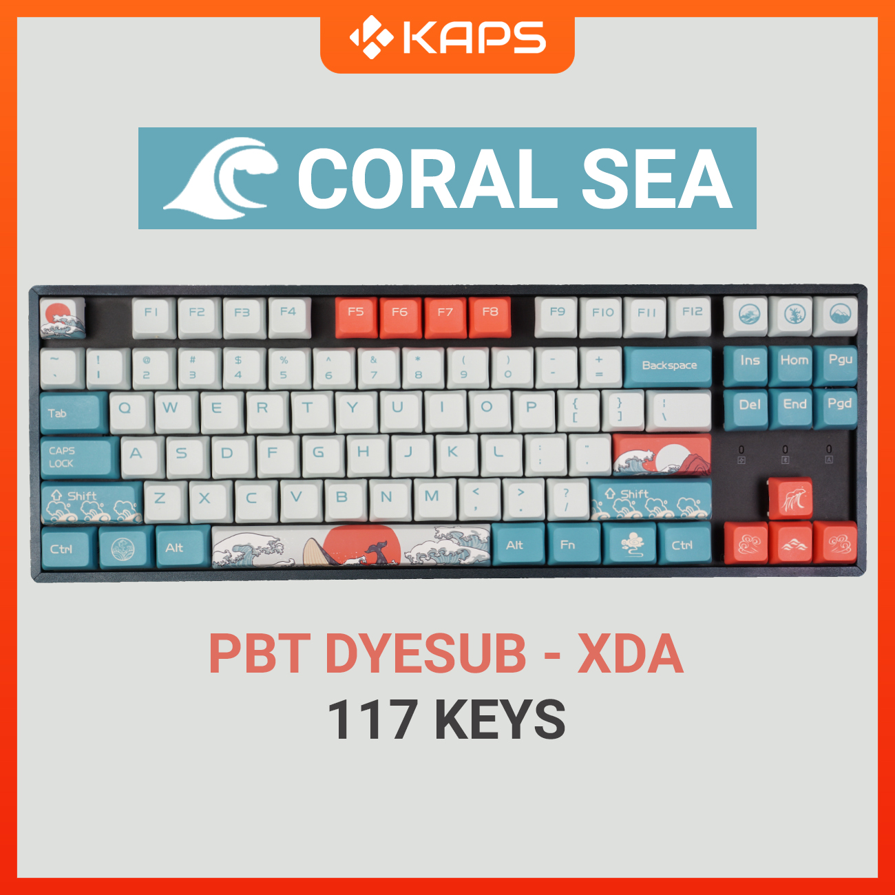 Keycap Coral Sea PBT profile XDA in dyesub 126 nút cho bàn phím cơ layout 108/104/98/87/84/75/68/64/61