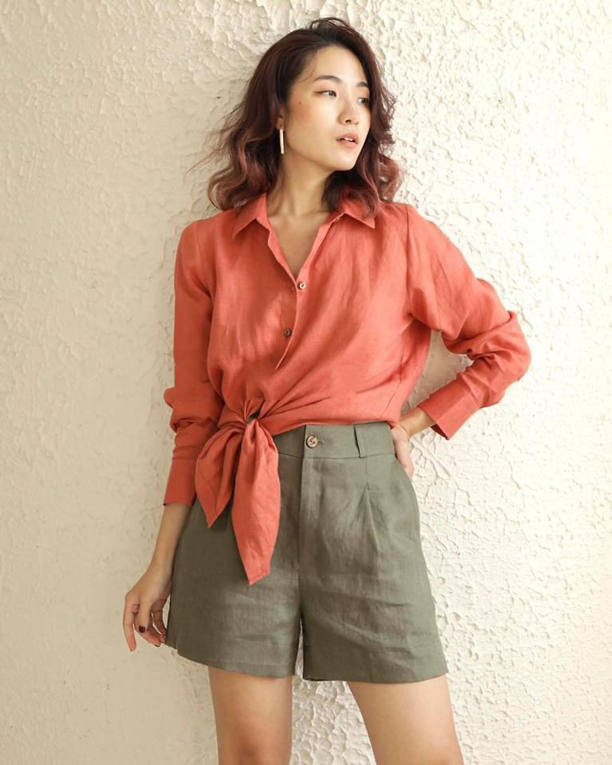Áo sơ mi nữ dài tay form rộng Basic Linen tưng premium cao cấp