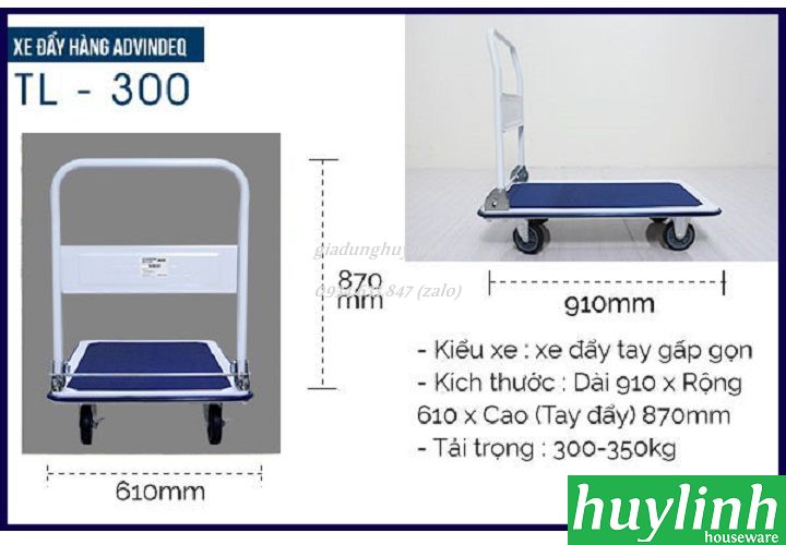 Xe kéo đẩy hàng sàn thép Advindeq TL-300 - (Tải trọng 300 - 350kg)