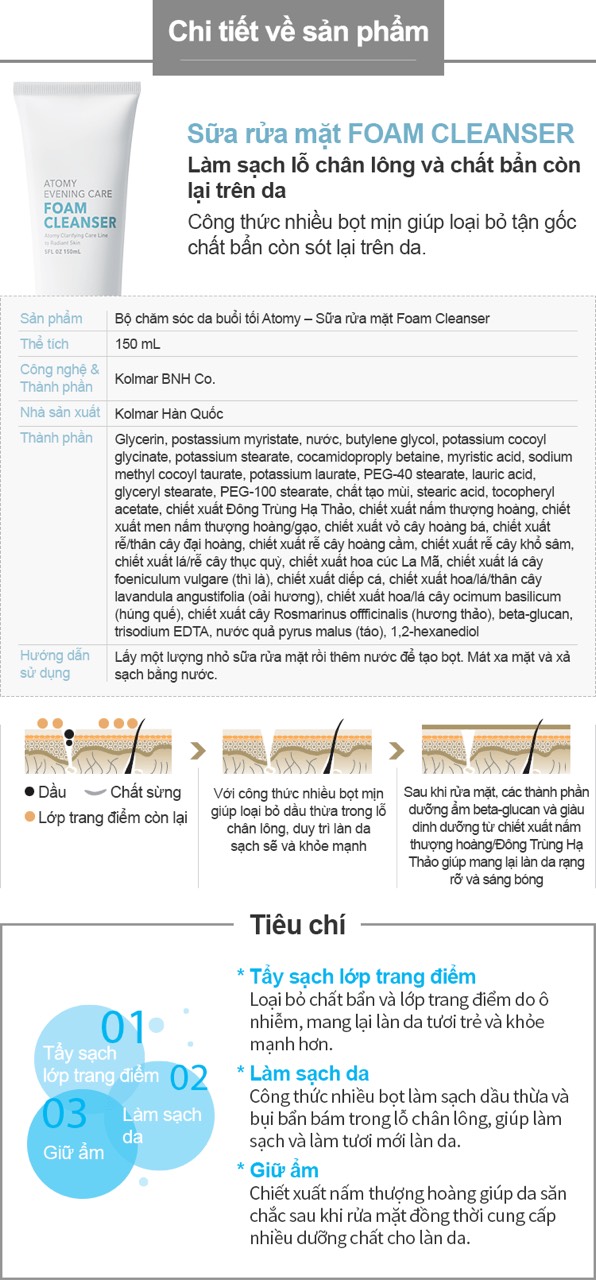 [HCM]Sữa rửa mặt làm sáng da Atomy Foam Cleanser