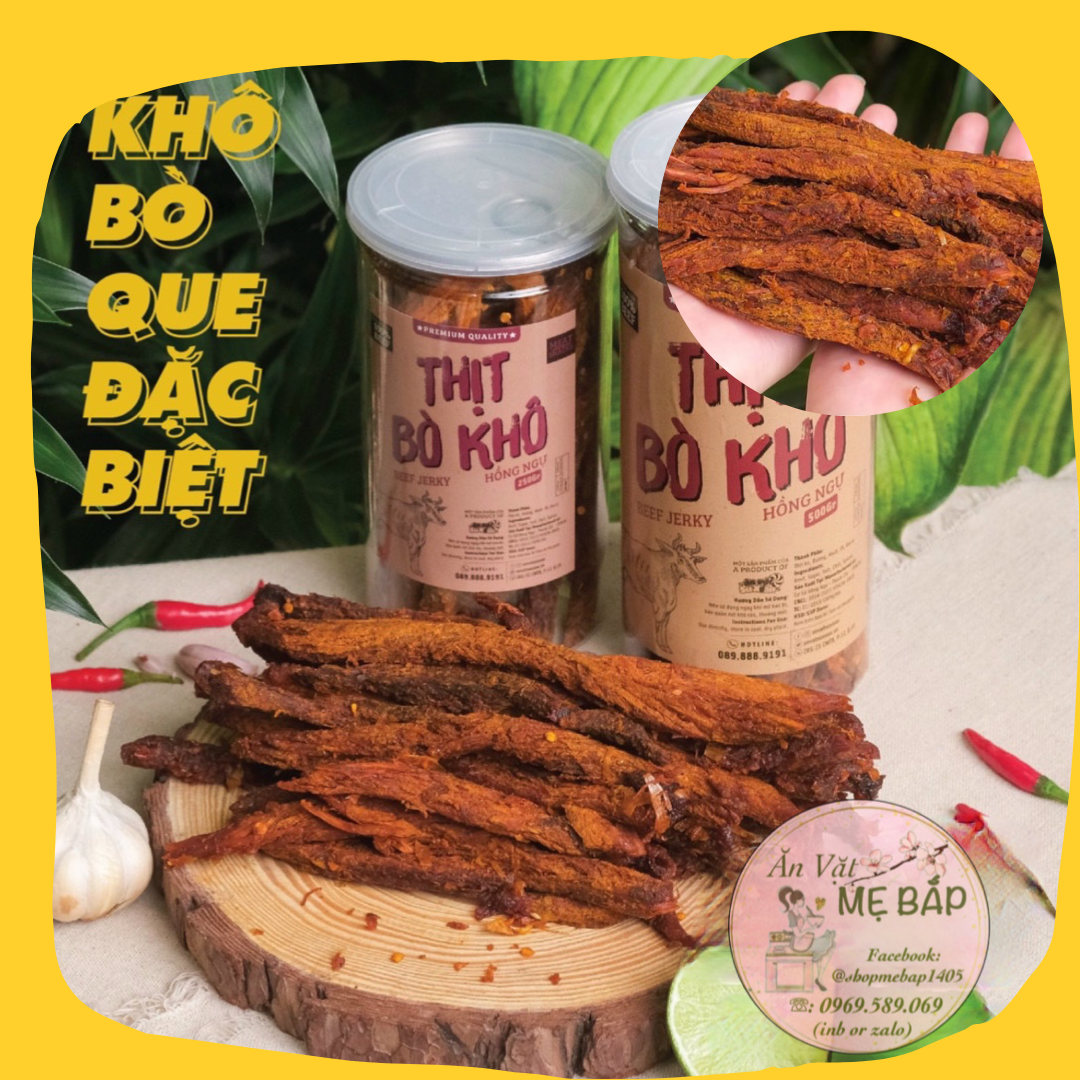 Khô bò que đặc biệt hồng ngự 200g - 100% thịt bò, không phẩm màu - shop mẹ bắp