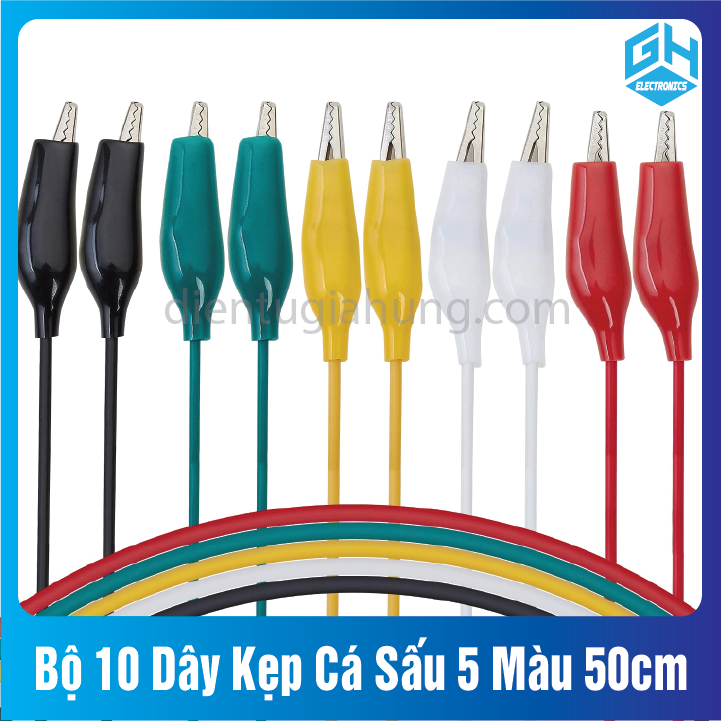 Bộ 10 Dây Kẹp Cá Sấu 5 Màu 50cm