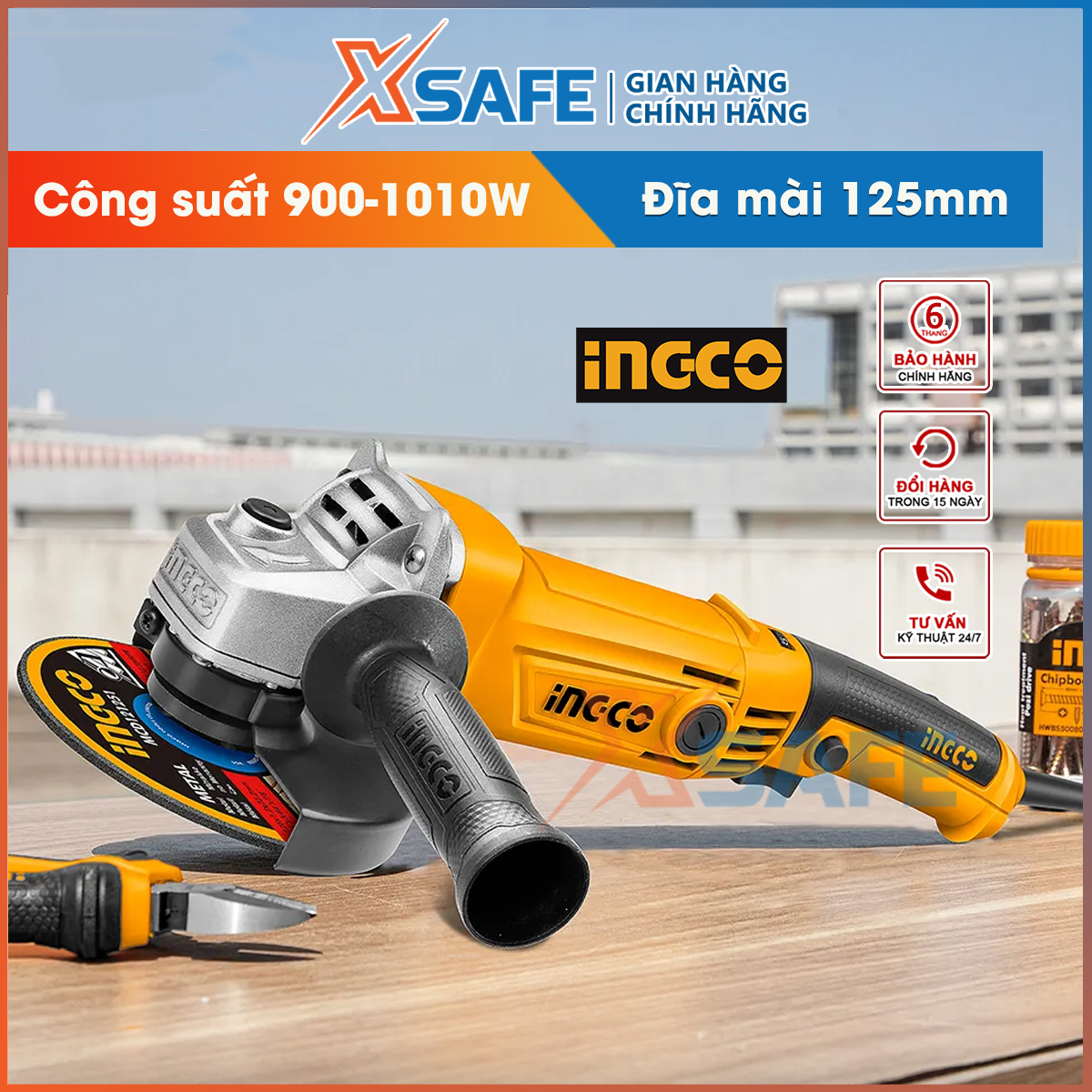 Ingco 900-1010W adjustable angle grinder 6 levels grinding wheel diameter 125mm M14 hole angle grinder metal, stone, wood