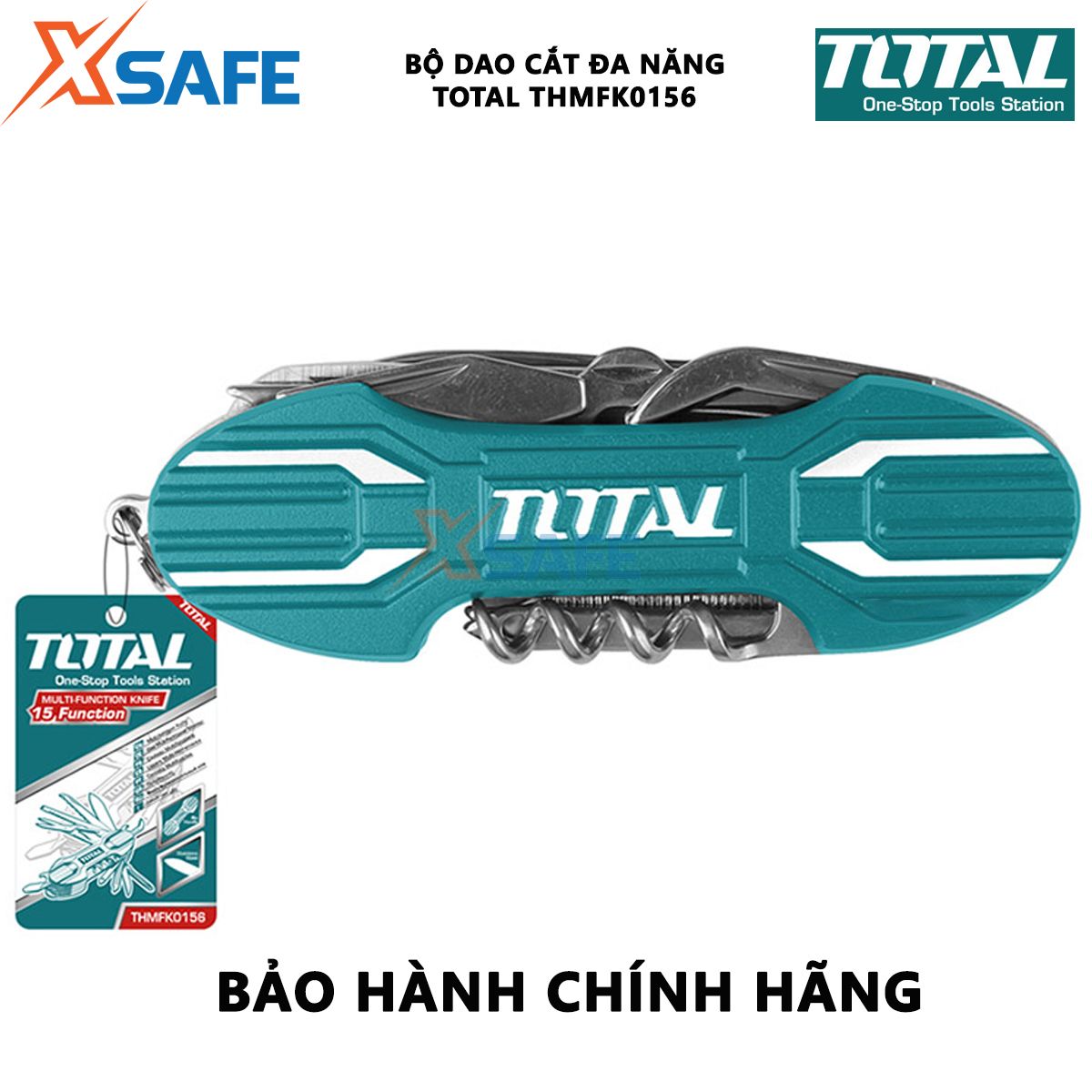Dao đa năng 15 trong 1 Total THMFK0156 | Bộ dao đa năng bỏ túi Kích thước: 9.5cm, dùng để dao, vít, kéo, đồ khui, dũa móng