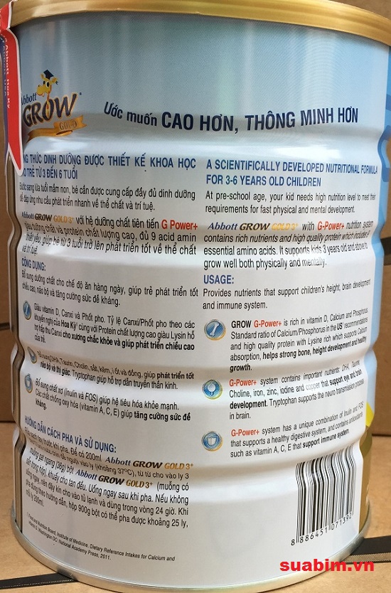 Sữa bột Abbott Grow Gold 3+ lon 900g ( cho bé 3 - 6 tuổi)