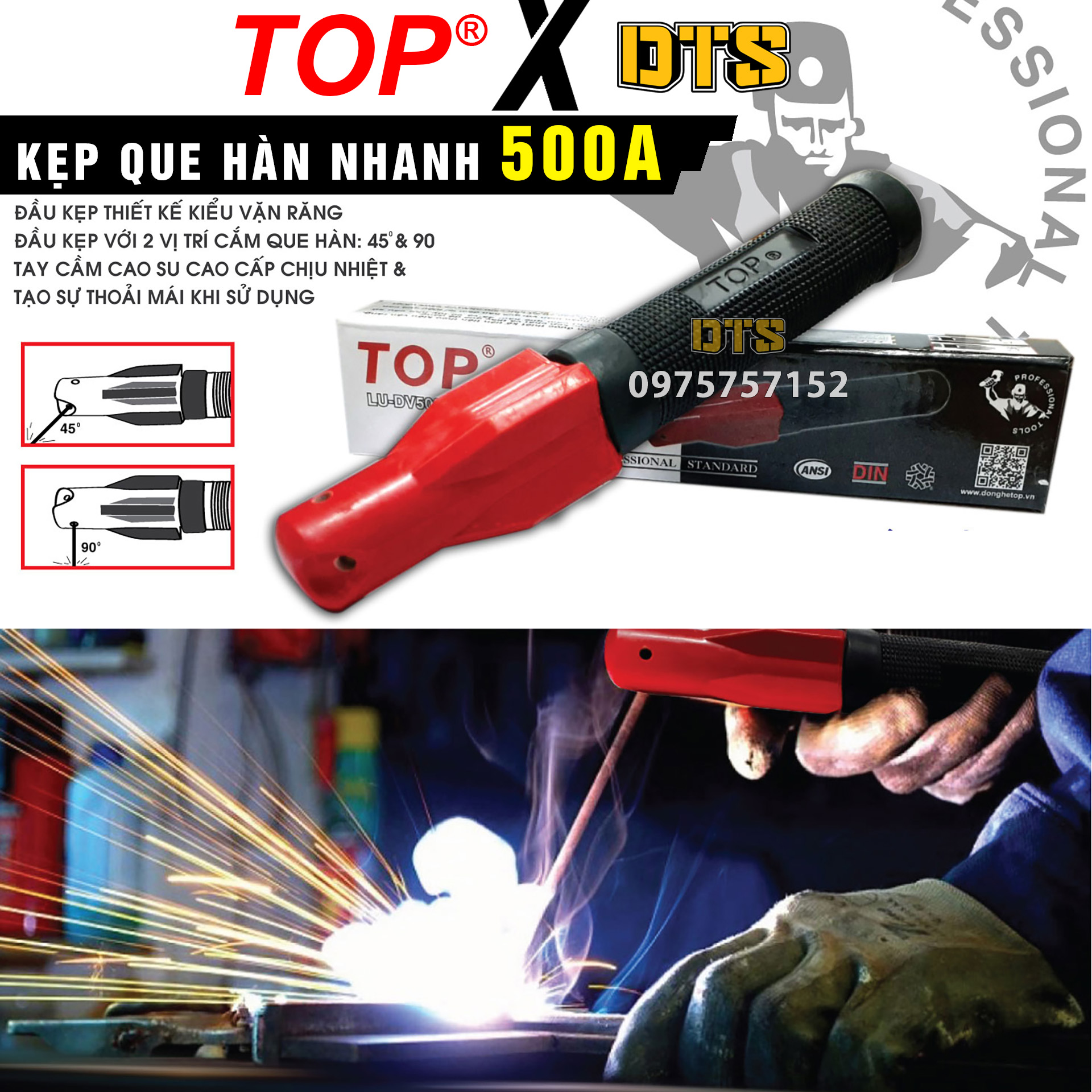 Kìm hàn kẹp que nhanh TOP 500A | Kìm kẹp que hàn chống cháy cao cấp, chịu va đập mạnh, cách nhiệt cho máy hàn, kềm hàn đa năng, kìm hàn que