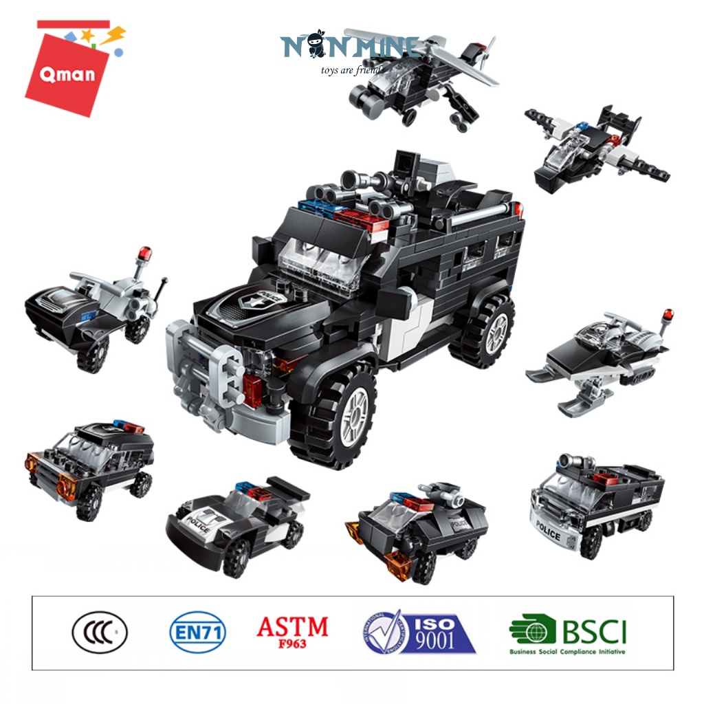 Bộ Xếp Hình Non Lego Keeppley Qman 1808 Xe Cảnh Sát 8 Trong 1 SWAT 340 Chi  Tiết Cho Trẻ Từ 6 Tuổi 