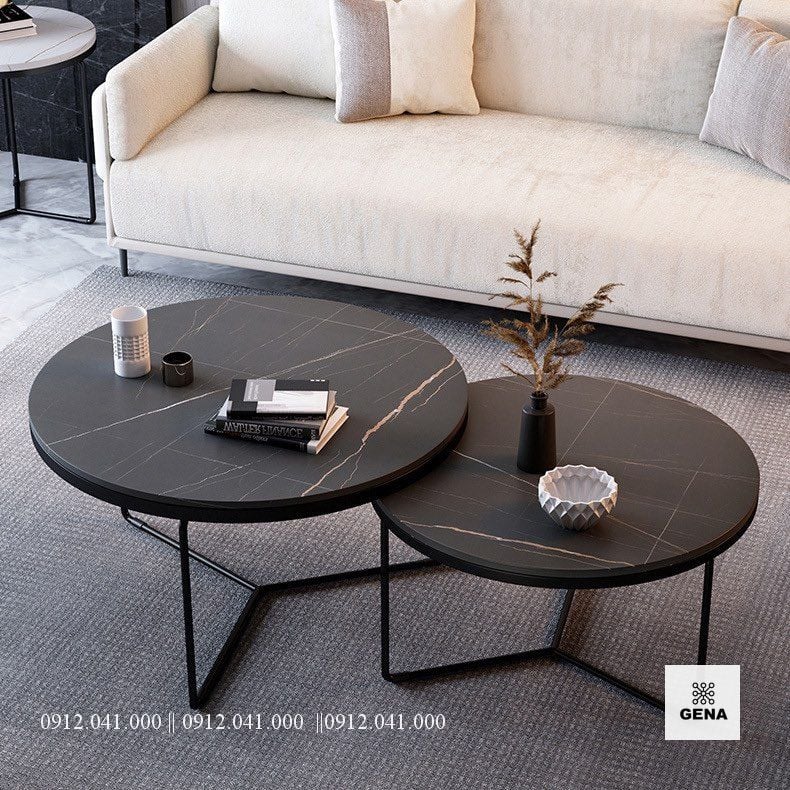 [Free Ship] Bàn Sofa Tròn Đôi Mặt Đá Ceramic Viola