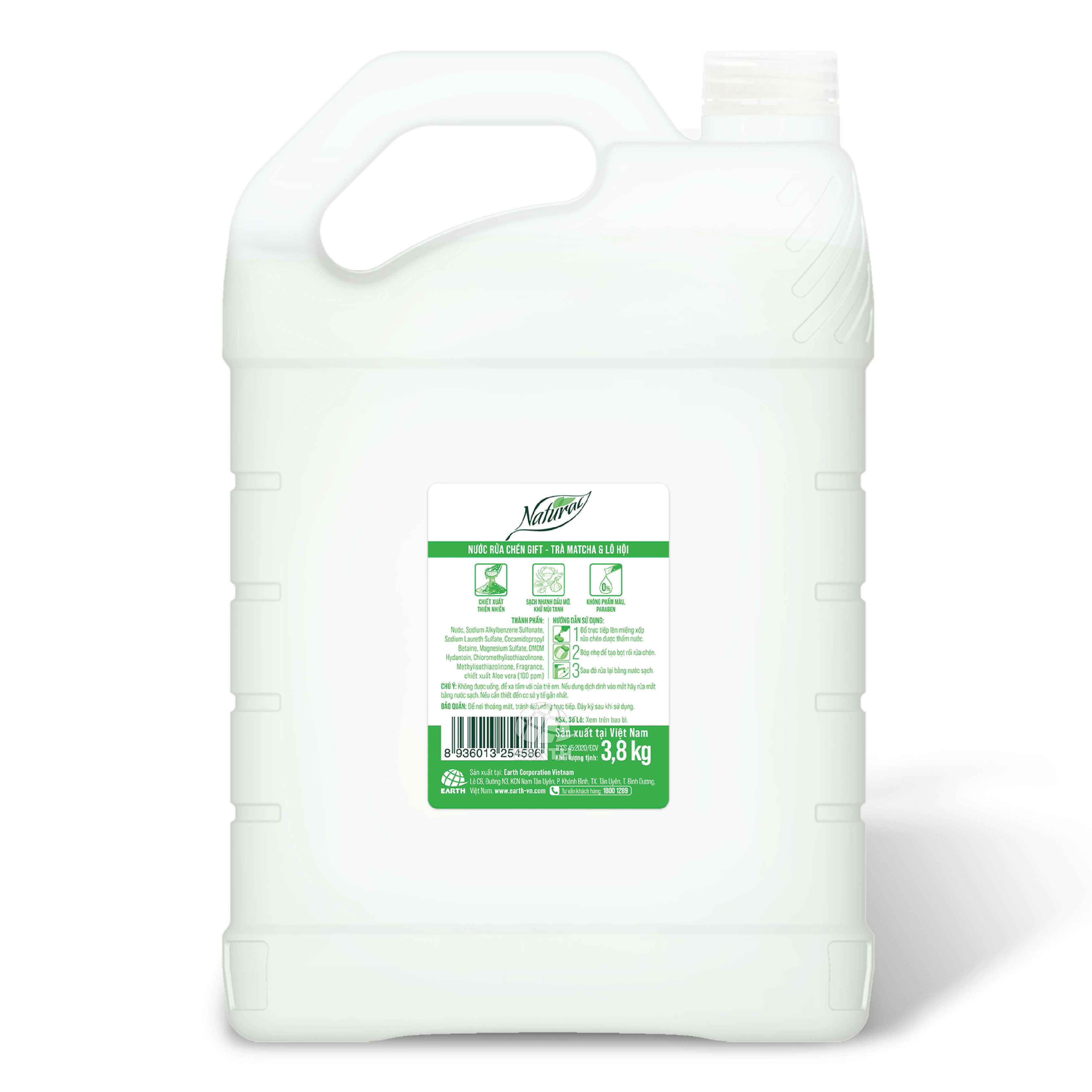 Nước rửa chén Cao Cấp Gift Natural (Chanh Yuzu & Gừng/ Trà Matcha & Lô Hội) can 3,8Kg