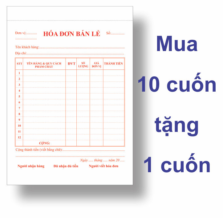 Hóa Đơn Bán Lẻ 1 Liên , Hóa Đơn Bán Hàng Giấy Tốt M10