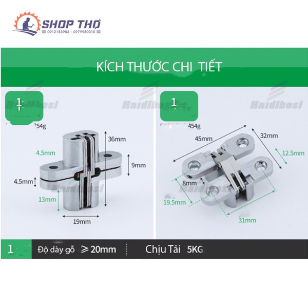 Bản Lề Chữ Thập Cỡ 1 và cỡ 2, cỡ 3 (set 2 cái)