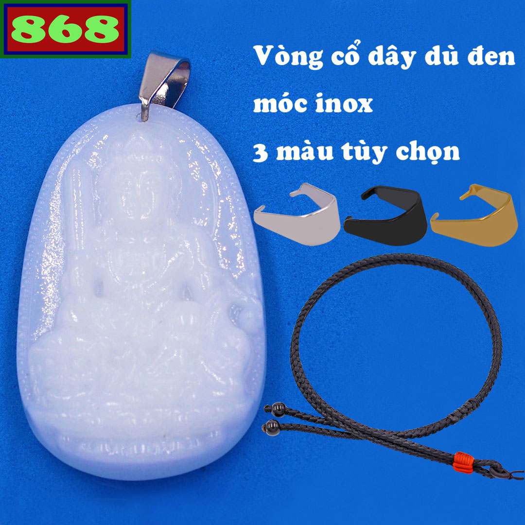 Face Buddha Manjushri white quartz stone attached necklace black parachute cord, Buddha face the par, pendant Buddha, Buddha pendant