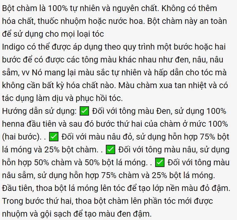 Bột nhuộm tóc indigo- lá chàm màu xanh đen 100g
