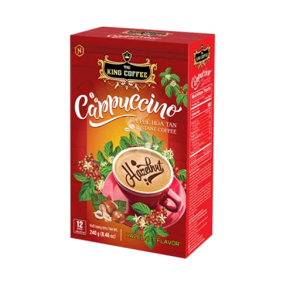 Cà Phê Hòa Tan Cappuccino KING COFFEE - Hộp 12 gói x 20g - Hương Vị Hạt Dẻ với Lớp bọt kem cực mịn