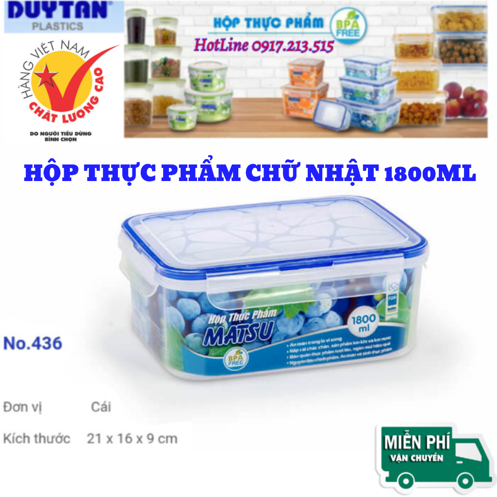 Hộp đựng thực phẩm chữ nhật duy tân matsu 1800ml