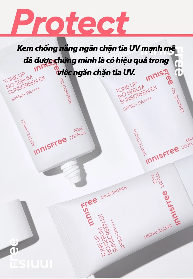 Kem Chống Nắng Nâng Tone, Kiềm Dầu Innisfree Tone Up No Sebum Sunscreen EX SPF50+ 60ml