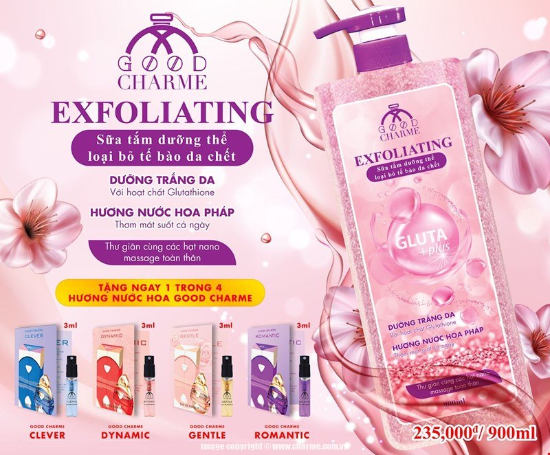 SỮA TẮM NỮ GOODCHARMEE EXFOLATING 900ML [TẶNG NƯỚC HOA 3ML]