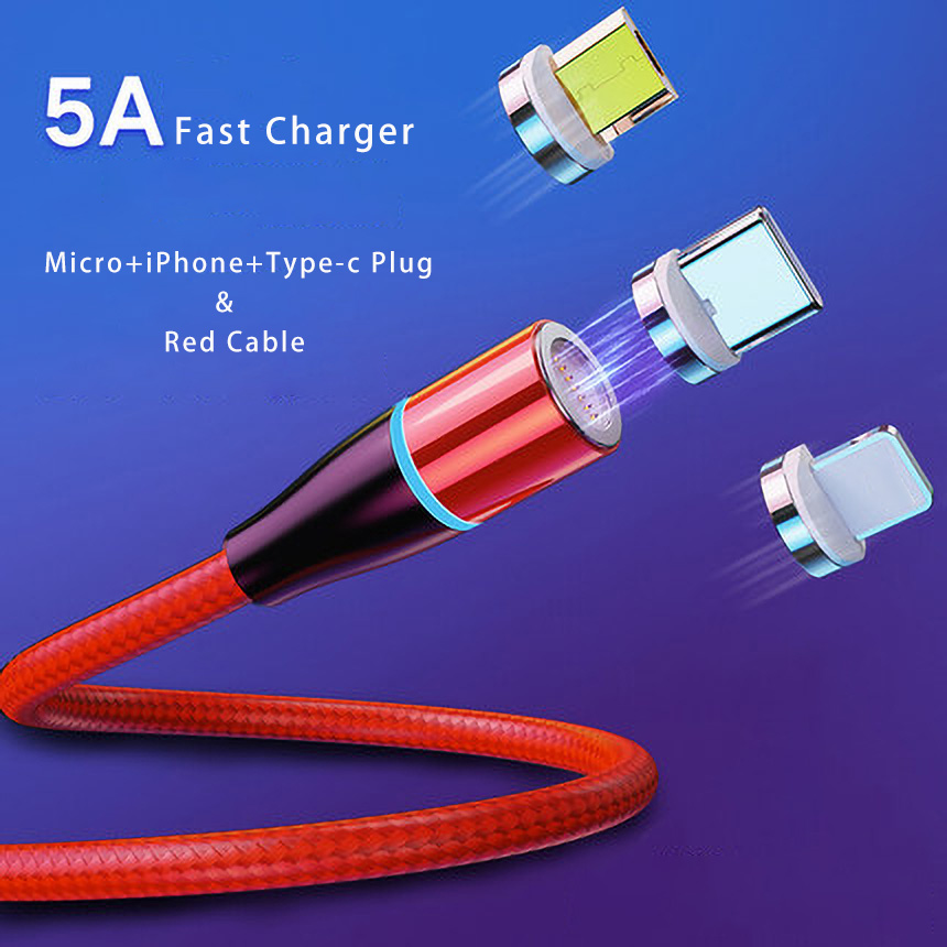 5A Fast Charging Cable 3 in 1 Micro Usb / Type-C / apple usb Magnetic USB Cable Data Cable with Led Light for iPhone Cable/android samsung/xiaomi/huawei/vivo/oppo