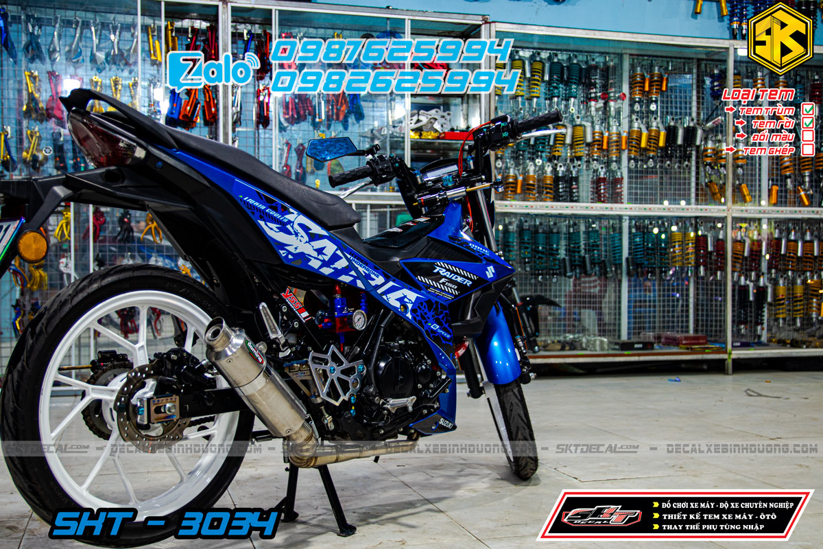 tem rời xe satria xanh trắng đen