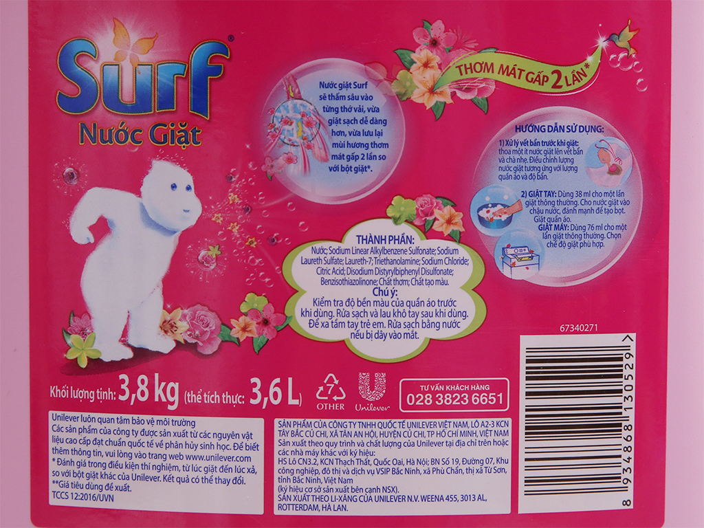 Nước giặt Surf hoa cỏ diệu kỳ can 3.6kg