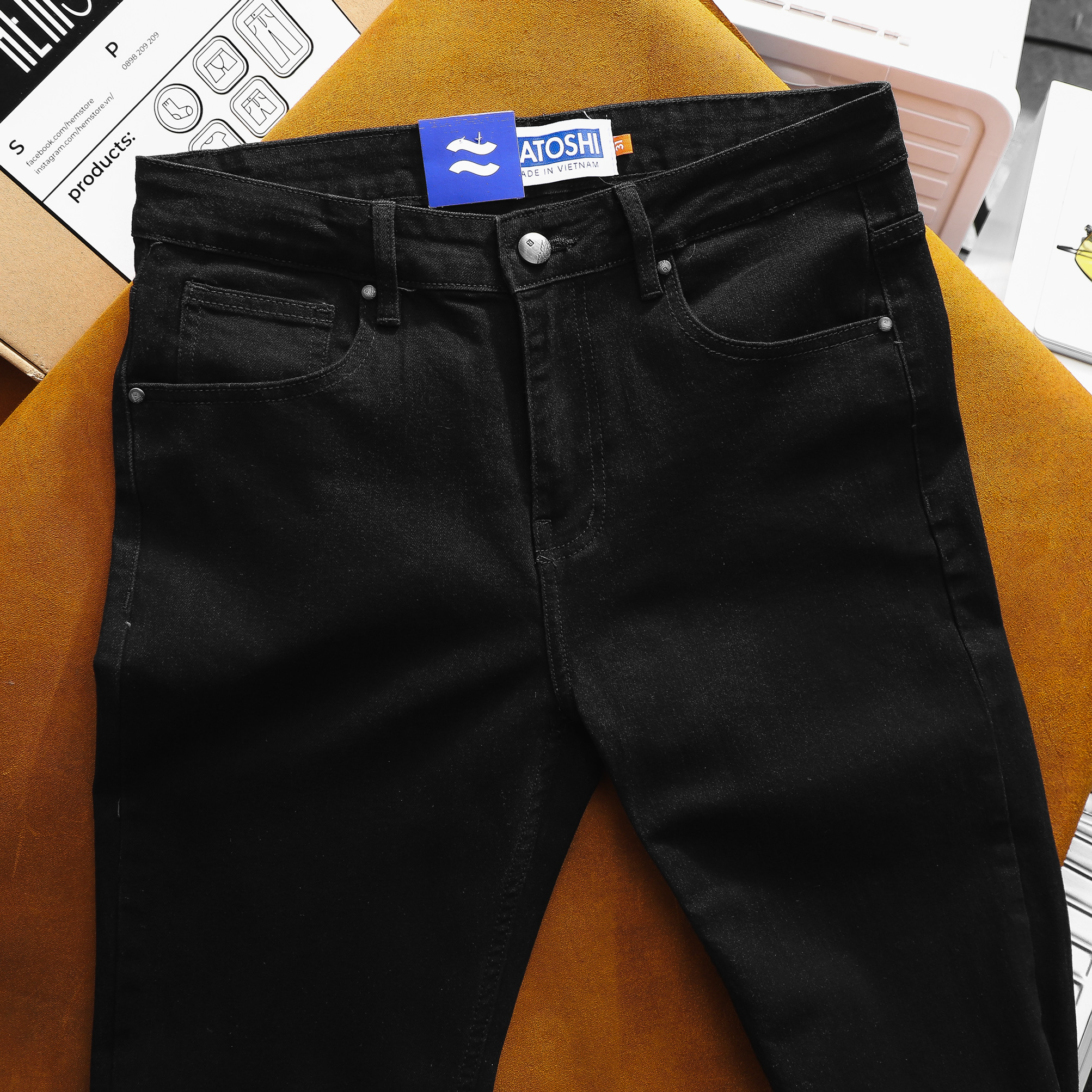 Quần Jean nam SAQJ23 Basic SlimFit Black chất co giản dễ dàng vận động