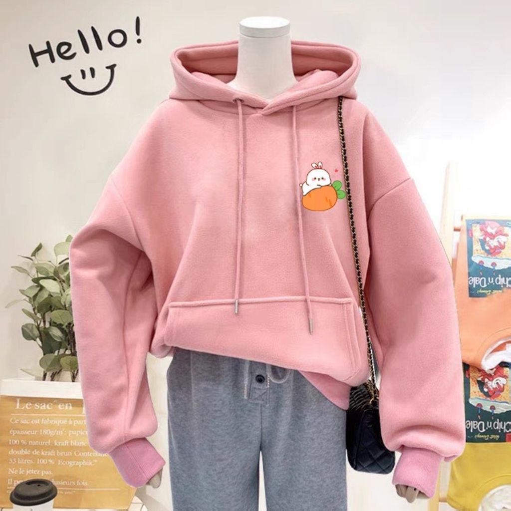 Áo khoác hoodie nỉ in thỏ cà rốt form nam nữ đều mặc được