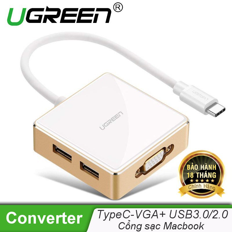Cáp chuyển đổi usb type c to vga + hub usb 2.0 & 3.0 cho dell, macbook ugreen 30442 chính hãng