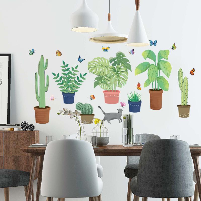 Decal giấy dán tường chậu xương rồng XL7248 - Decal dán tường cây xanh ,Decal dán tường hoa lá