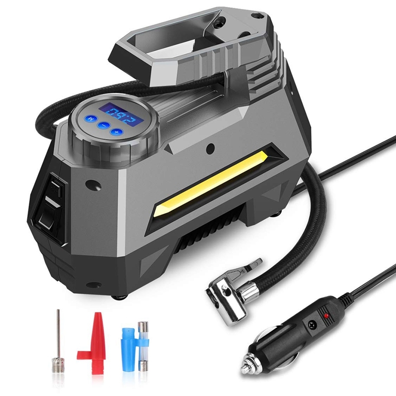 Portable Air Compressor Tire Inflator - Car Tire Pump With Digital Pressure Gauge (150 Psi 12V Dc), Bright Emergency Flashlight - For Auto, Trucks, Bicycles, Balls
