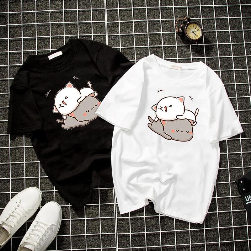 Áo thun unisex form rộng mèo và bạn dễ thương vải dày mịn DEAT2265