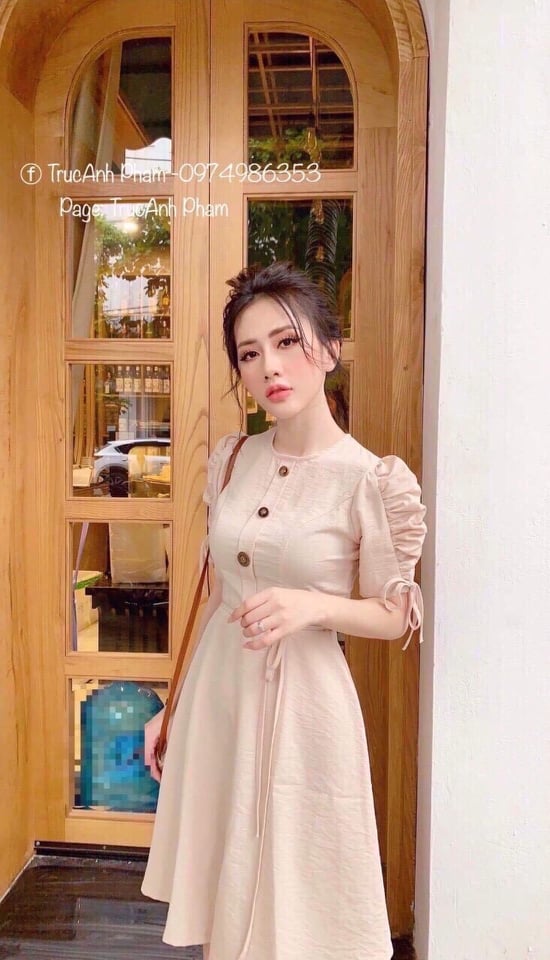 ĐẦM DÁNG SUÔNG TAY PHỒNG ĐÓNG NÚT