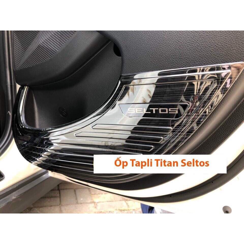 Kia Seltos, Ốp trang trí bảo vệ tapli cửa cho Kia Seltos 2020-2023 chất liệu Titan phay xước cao cấp Full bộ 4 Chi Tiết