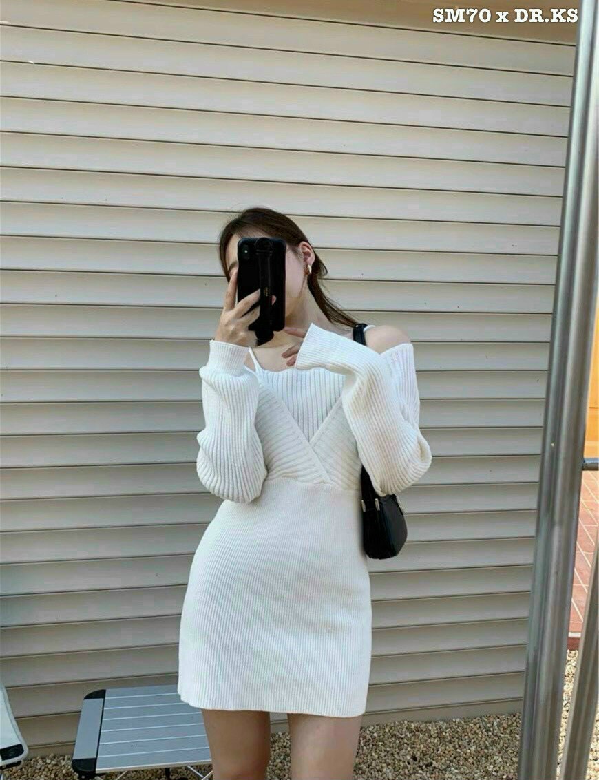 Đầm ôm body phối cánh dơi - Chất Thun gân co giãn đẹp - Freesize