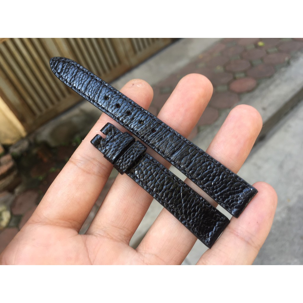 Dây đồng hồ da đà điểu nữ màu đen đủ size
