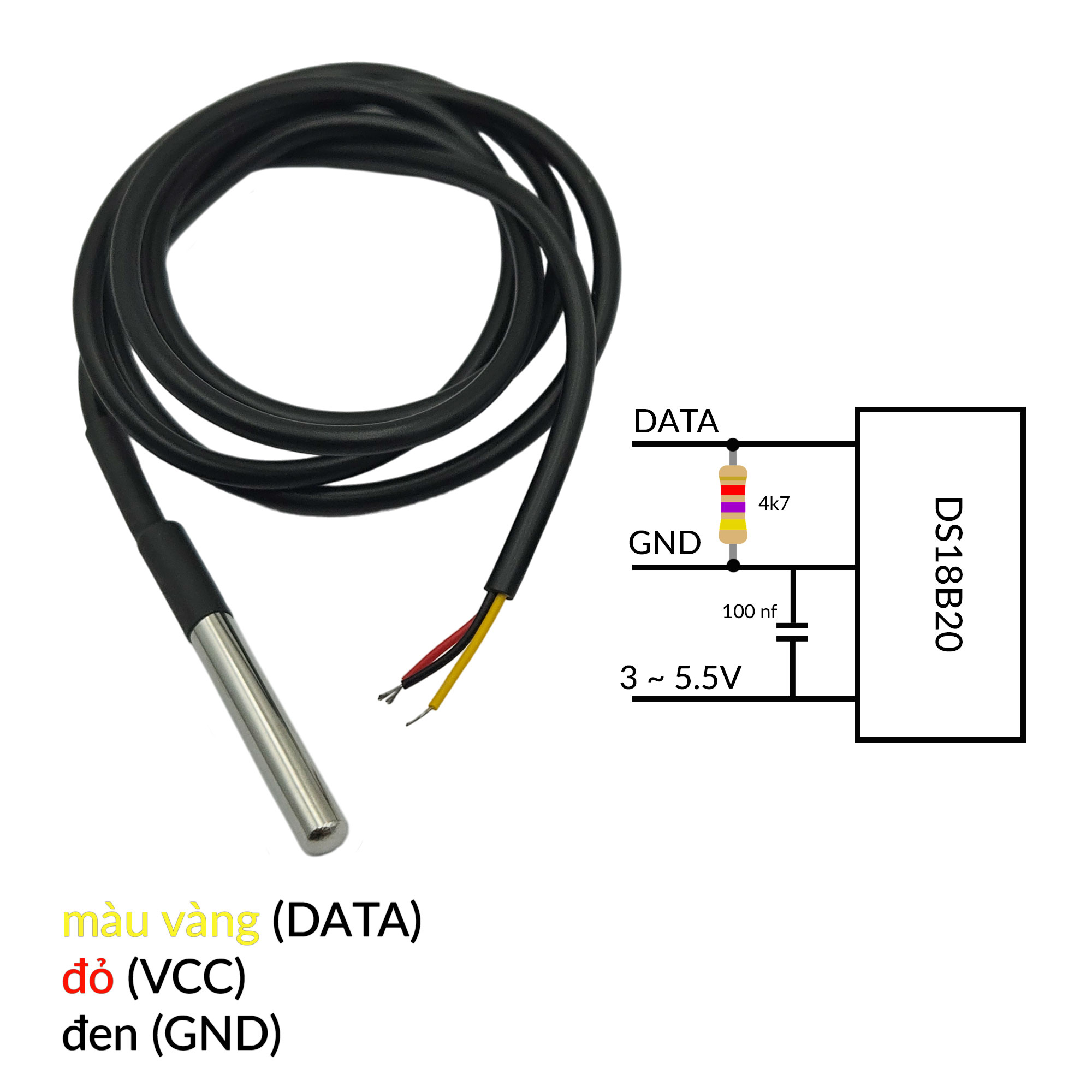 Module cảm biến nhiệt độ DS18B20 đầu dò chống nước