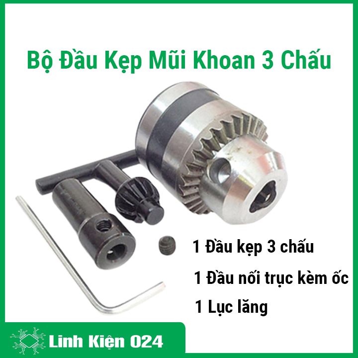 Combo đầu kẹp mũi khoan 3 chấu kèm đầu nối trục B10 lỗ 5mm có ốc vặn chế máy khoan từ motor 775